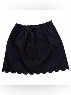 J. Crew Scalloped Sidewalk Skirt 6 Black Linen Blend Mini Preppy Coastal Classic
